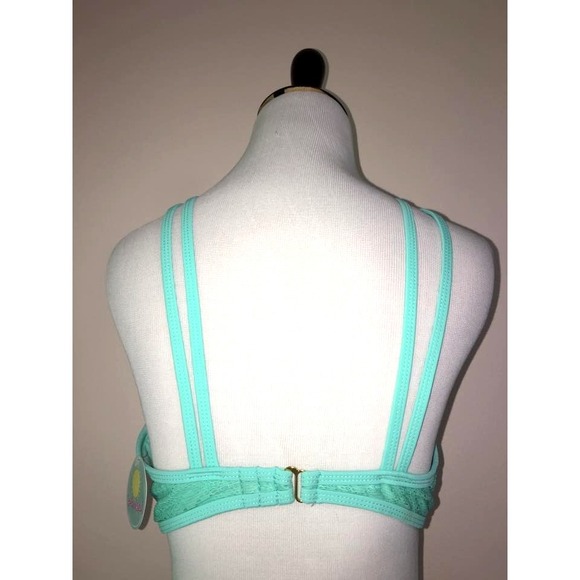 New Crochet Lace Bikini Swimsuit Top‎ Jr Women L Island Soul Swim High Neck Aqua - Picture 4 of 5